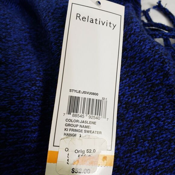 Relativity Womens Sweater Small Fringe Dolman Short Sleeve Blue Black Heathered - Picture 10 of 10